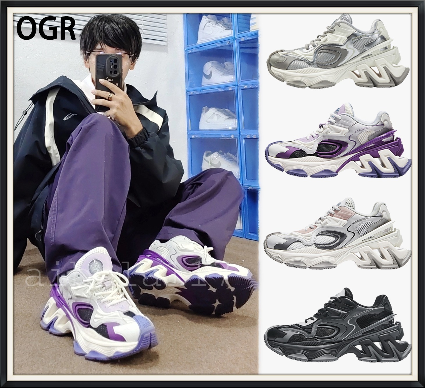 人気◆OGR*PIONEERファッション 厚底スニーカー 男女兼用 4色
