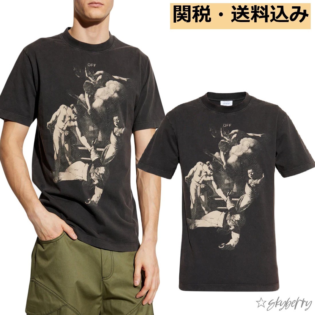 Off-White ロゴ コットン クルーネック半袖Tシャツ★関税送料込