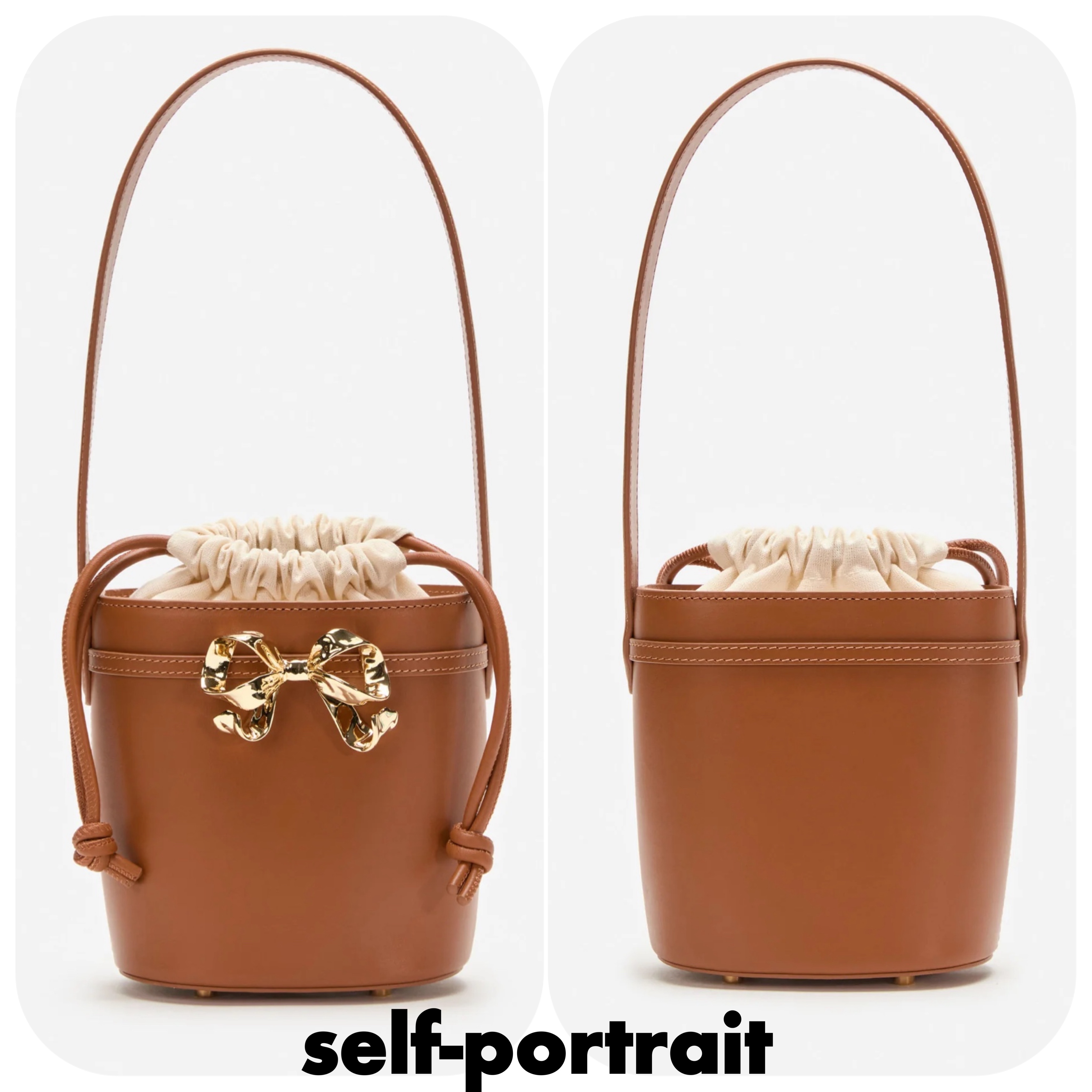 Self Portrait☆Brown Leather Shoulder リボン バック【UK発】
