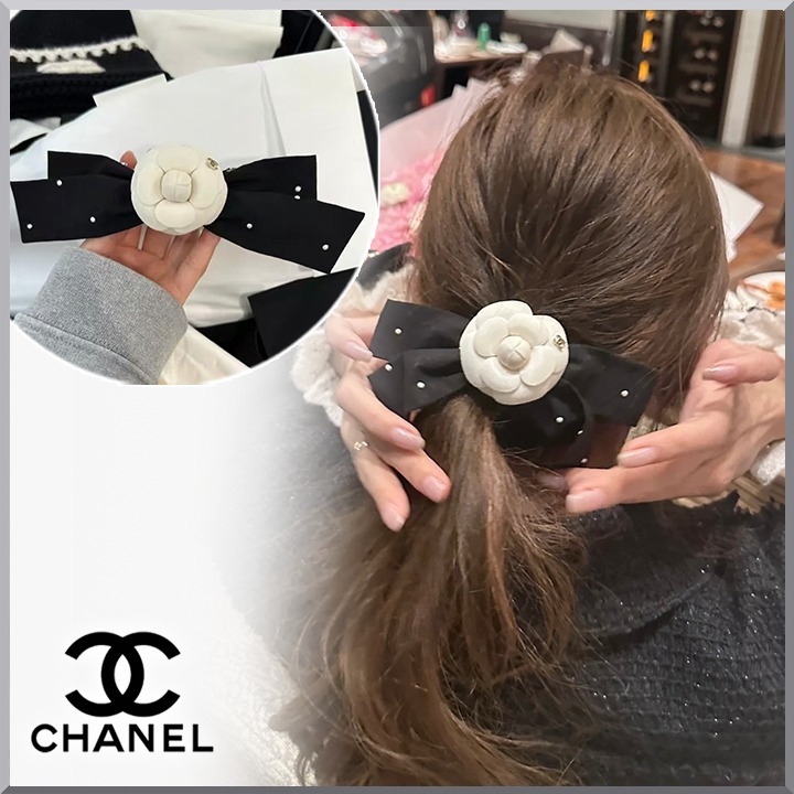 《カメリアがポイント》CHANEL リボン パール バレッタ CCロゴ