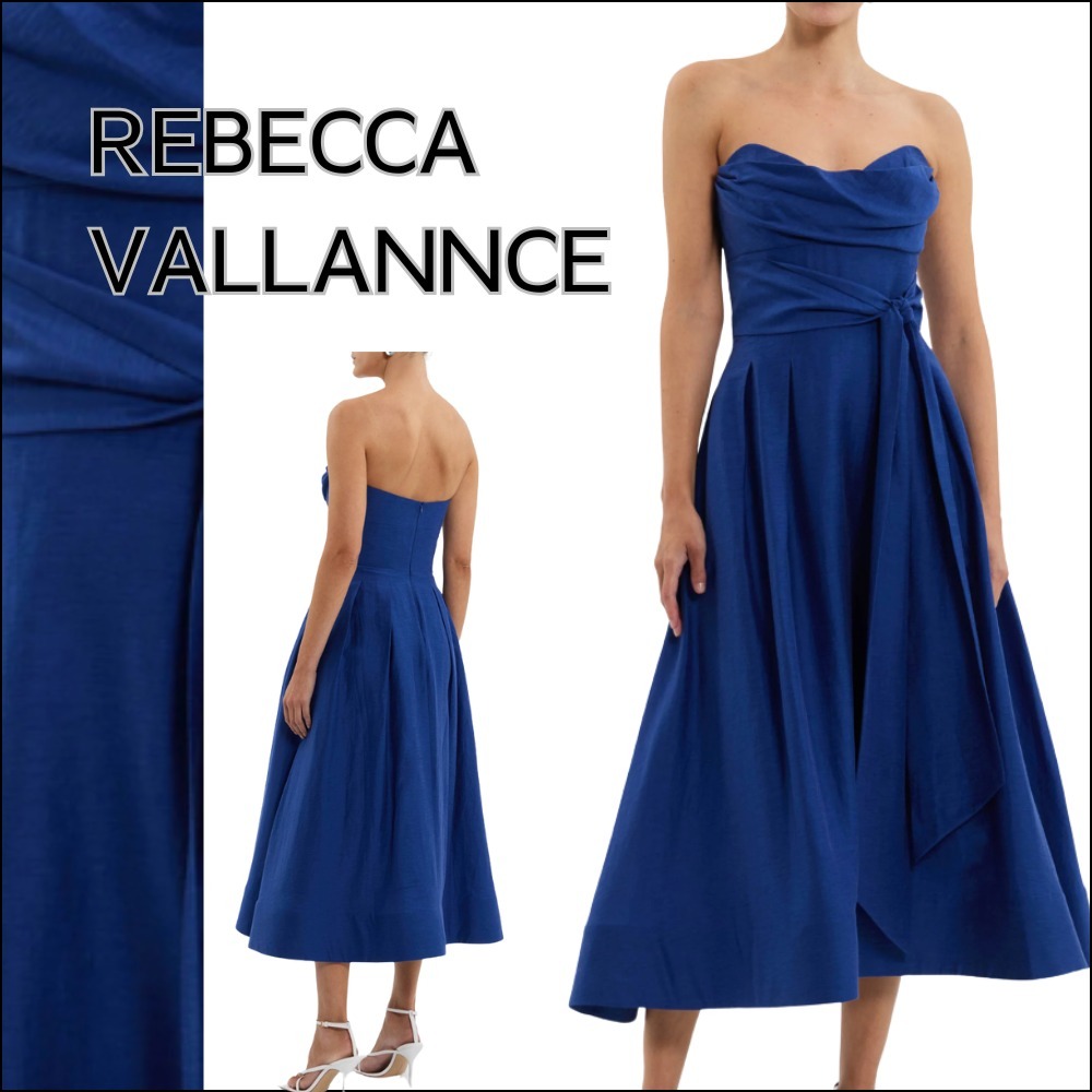 【REBECCA VALLANCE】ミディ ドレス ベアトップ フレア ブルー