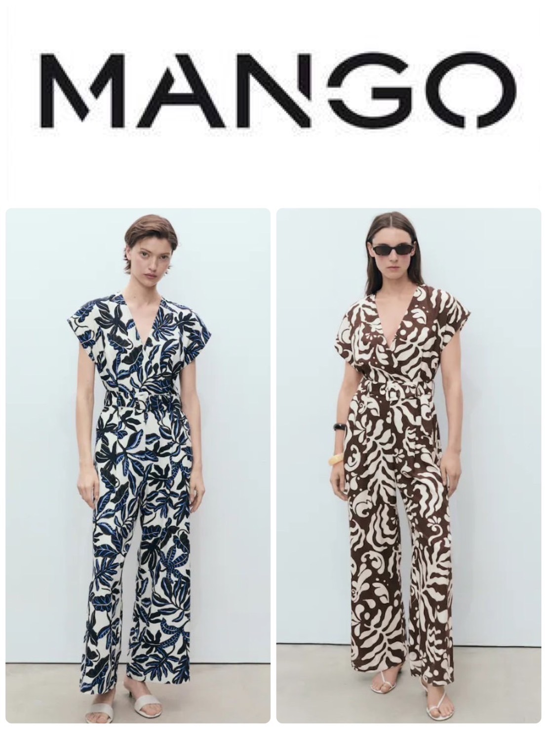スペイン発送 MANGO ベルト付きプリントリネンジャンプスーツ