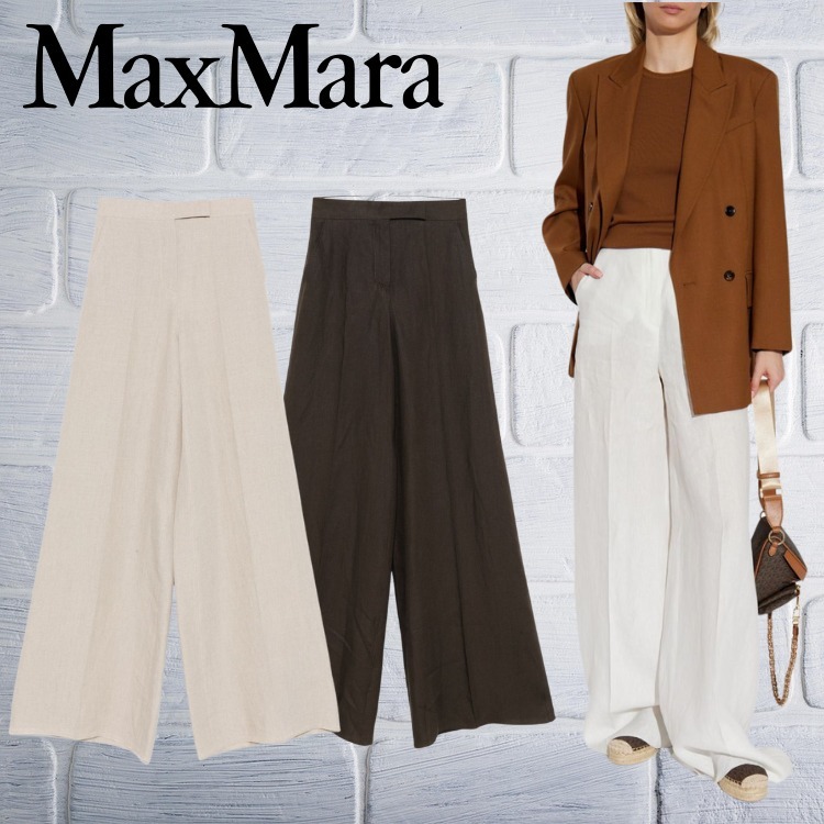 【VIP価格 3色展開】MaxMara LINEN WIDE-LEG TROUSERS パンツ