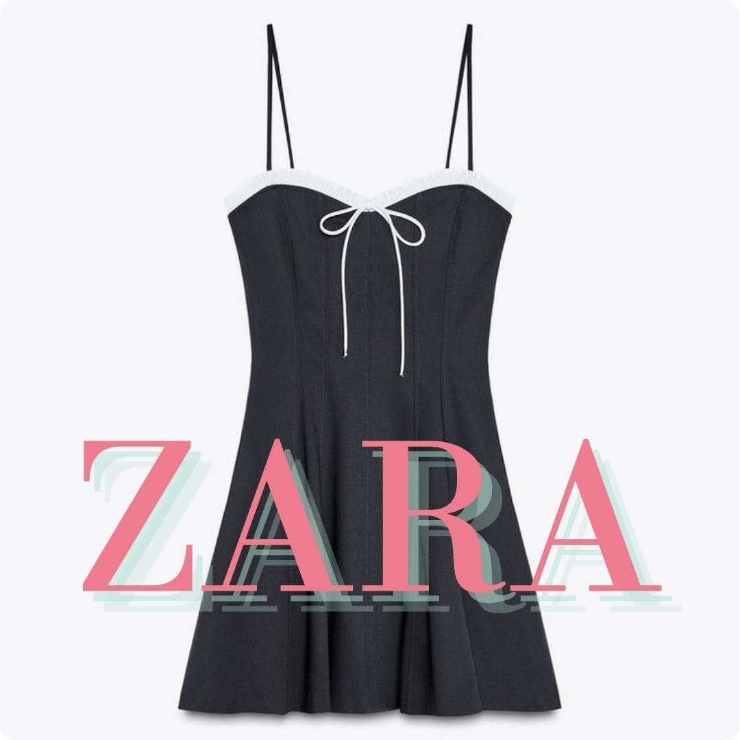ZARA リボン付きフリルストラップワンピース 3152/394