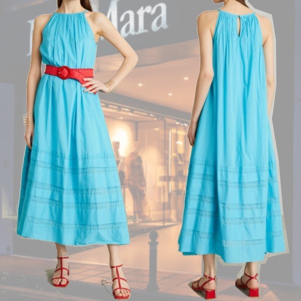 DT MaxMara ★ コットンモスリン ロングドレス RAFFIO ブルー