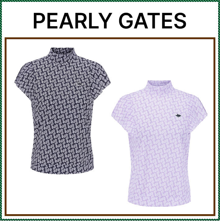 【PEARLY GATES】 Monogram Pattern Mock Neck Panel T-Shirt