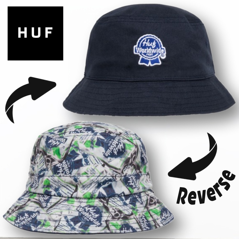 リバーシブル【HUF x Pabst】Blue Ribbon Crushed Bucket Hat