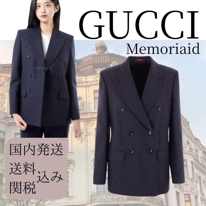【フォーマルに♪】GUCCI Double-Breasted Gg Wool Jacket