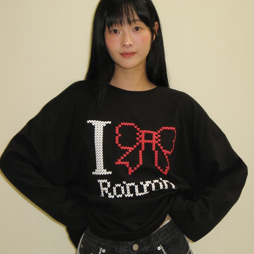 Tシャツ・カットソー RONRON I RIBBON OVER FIT LONG SLEEVE T SHIRT BLACK