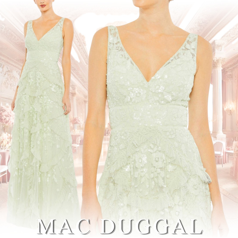 MAC DUGGAL マックドゥガル スパンコールスカラップフリルガウン