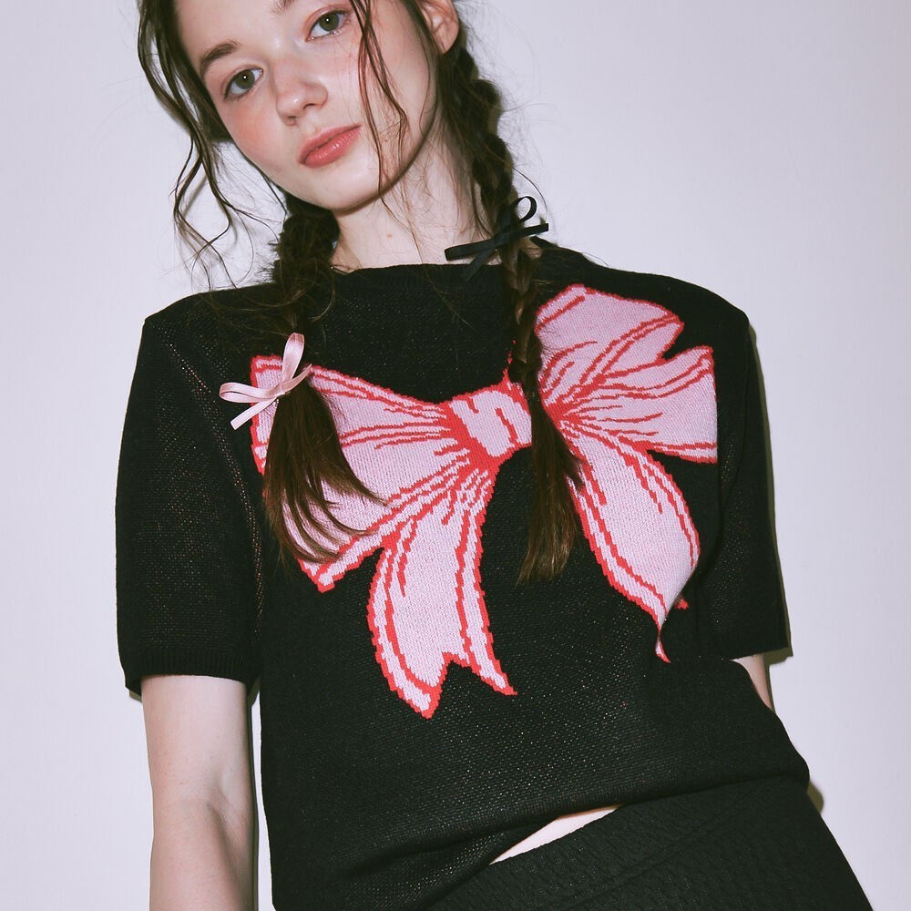 ショートパンツ RONRON RIBBON ITALY COTTON SHORT KNIT BLACK