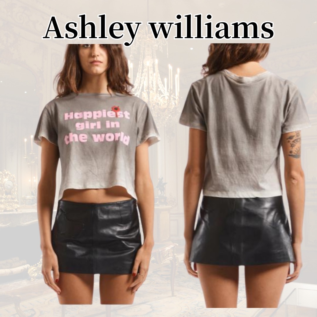 【Ashley williams】WASHED GREY HAPPY CROPPED T-SHIRT 送関込