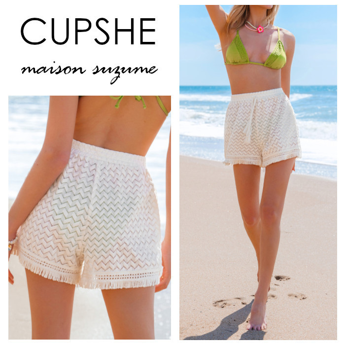 【CUPSHE】ジグザグクロシェ＆フリンジ☆ビーチショートパンツ