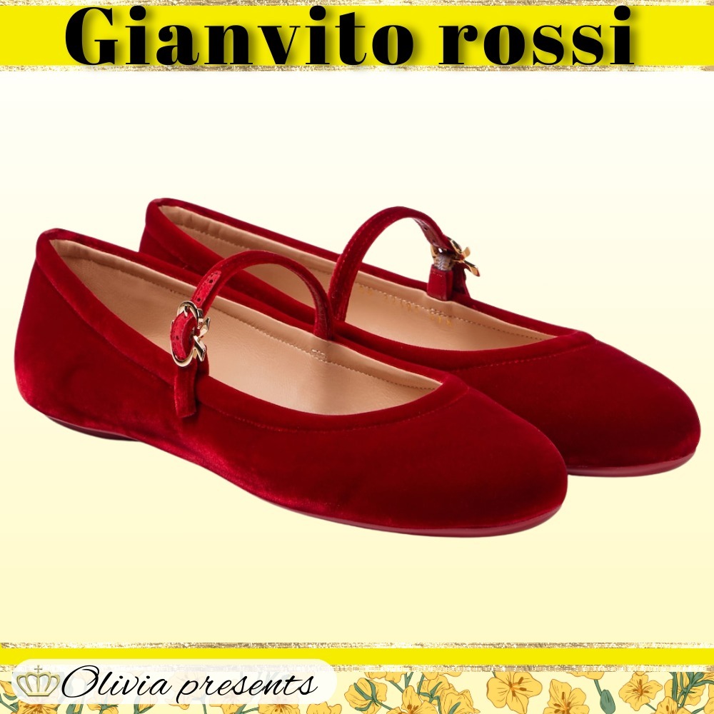 Gianvito Rossi>>ベルベット メリージェーン フラットシューズ