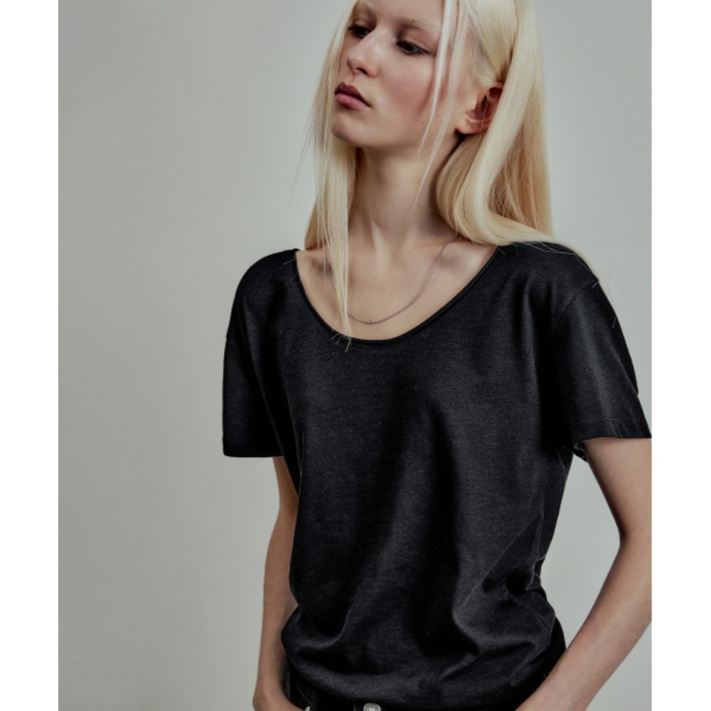 ★LMOOD★ W Jane Slub Unik Half Sleeve T-Shirt Black
