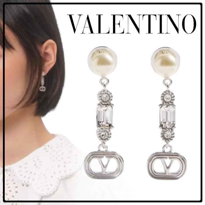 【Valentino】オヴァレット メタル パール クリスタル ピアス