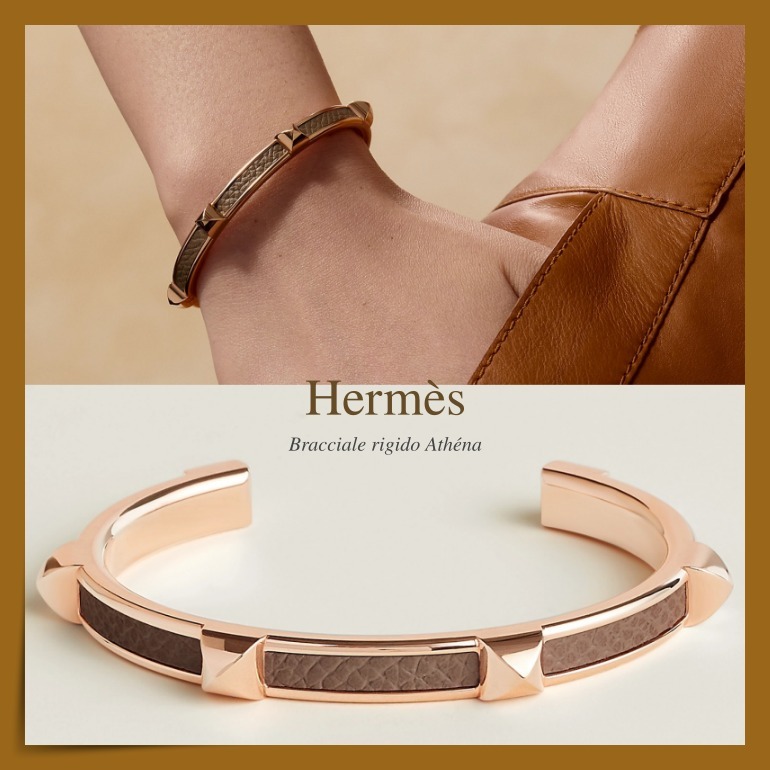 【HERMES】手元への存在感 メタル＆レザー☆ Athenaブレスレット