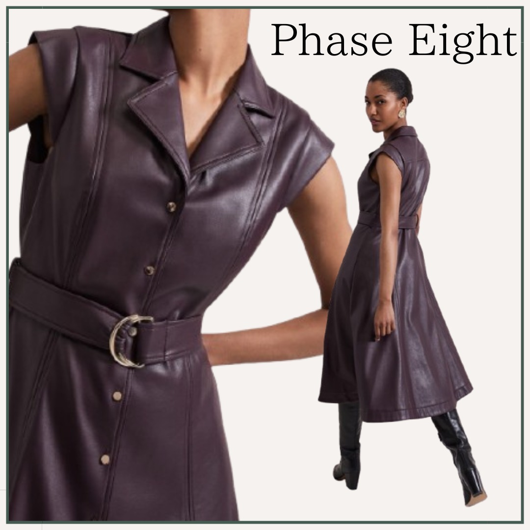 【在庫わずか】Phase Eight / ellieフェイクレザー シャツドレス