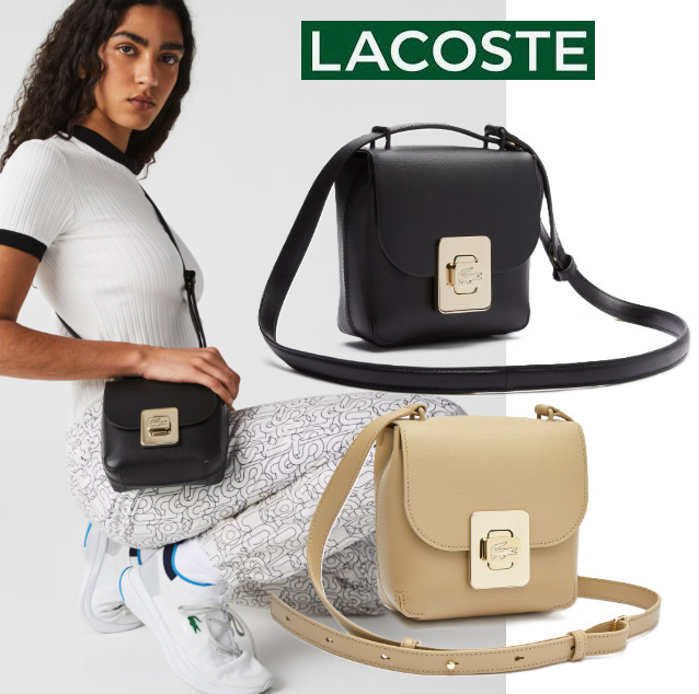 2色●LACOSTE●ゴールドターンロックレザーショルダーバッグ