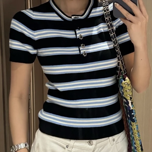 おしゃれなボーダー柄♪】Dior 半袖ニット (Dior/ニット