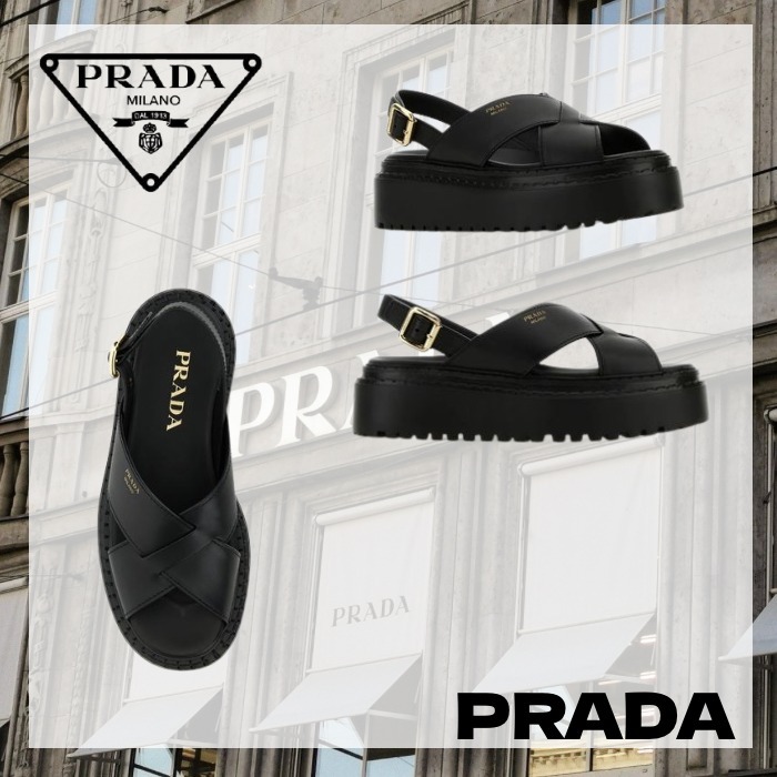 関税送料込 PRADA レザー クリスクロス サンダル