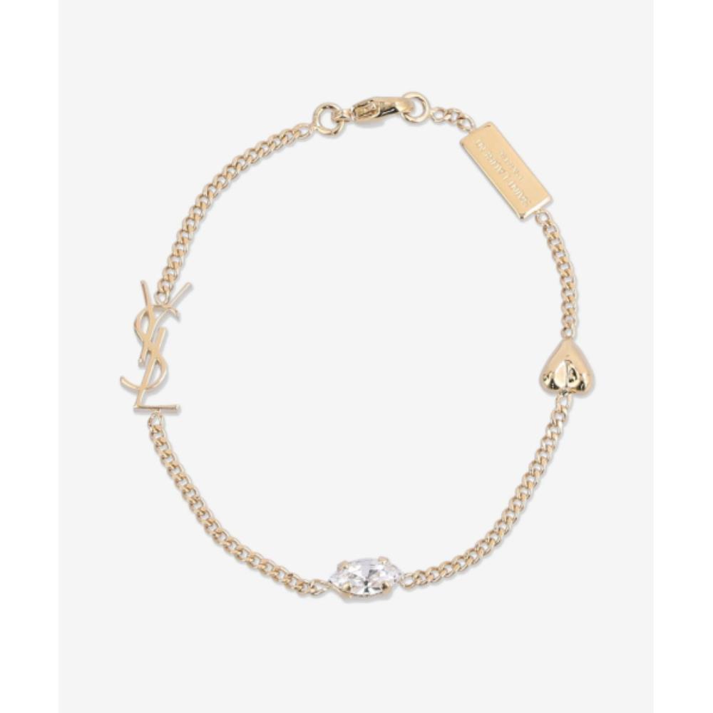 ★Saint Laurent★ Cassandre Heart Charm Bracelet Vintage Gol