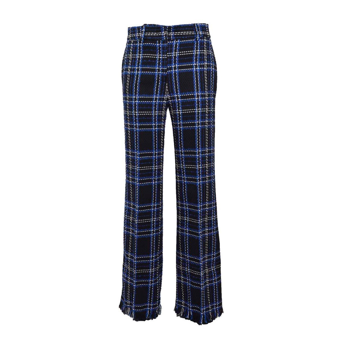 パンツ Msgm Black And Blue Tartan Tweed Flare Pants