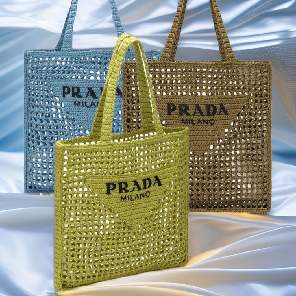 関税無料【PRADA】プラダ クロシェ トートバッグ★ラフィア風