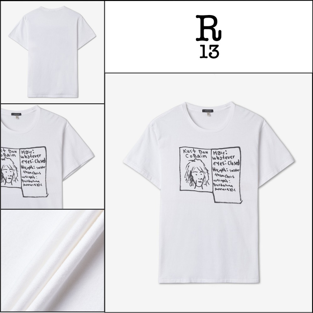 【R13】Kurt Doodle Boy Print Short Sleeve T-shirt - White