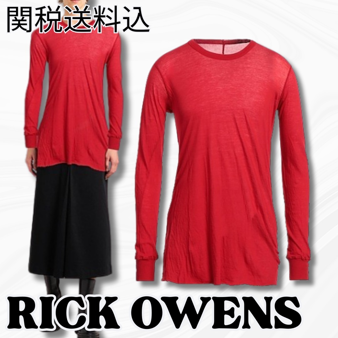 関送込【RICK OWENS】ベーシックTシャツ クルーネック 長袖 赤