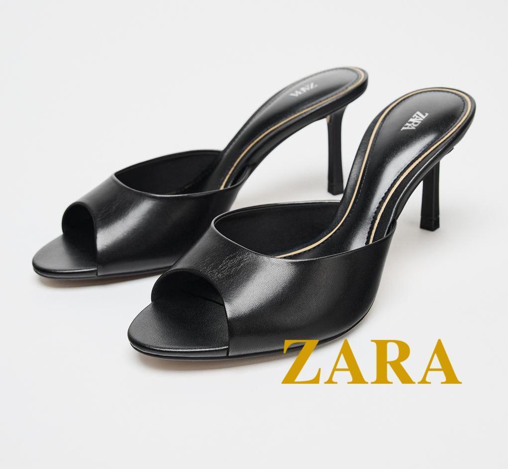 ☆ドイツ発*ZARA*新作*本革ヒールミュール/BLACK☆