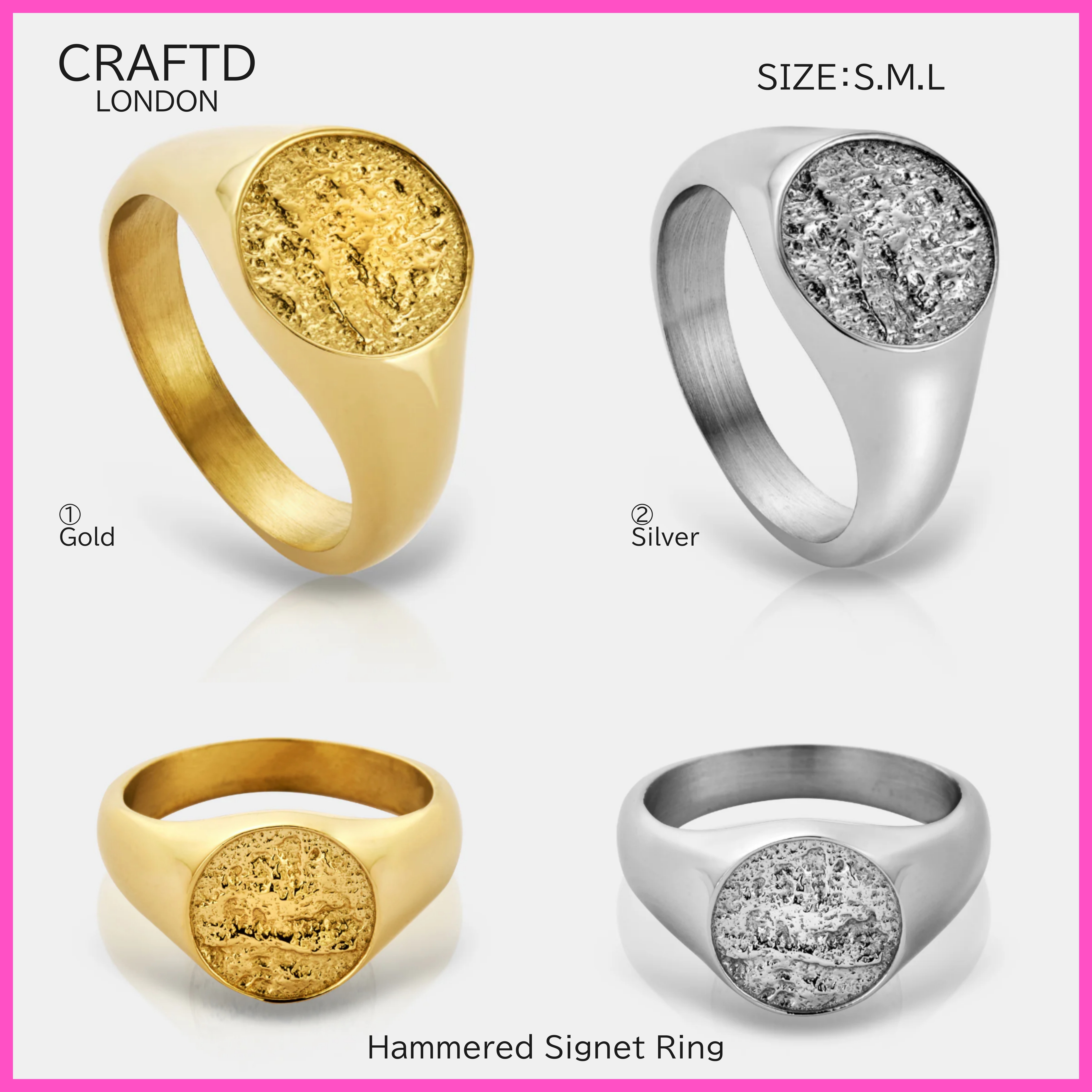 送料税込【CRAFTD London】Hammered Signet Ring (2色)☆国内発
