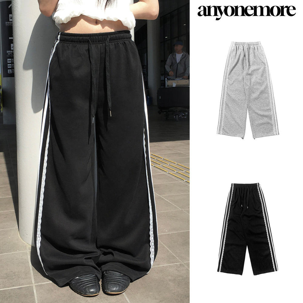 【Anyone more】Obe Race Line Track Wide Pants