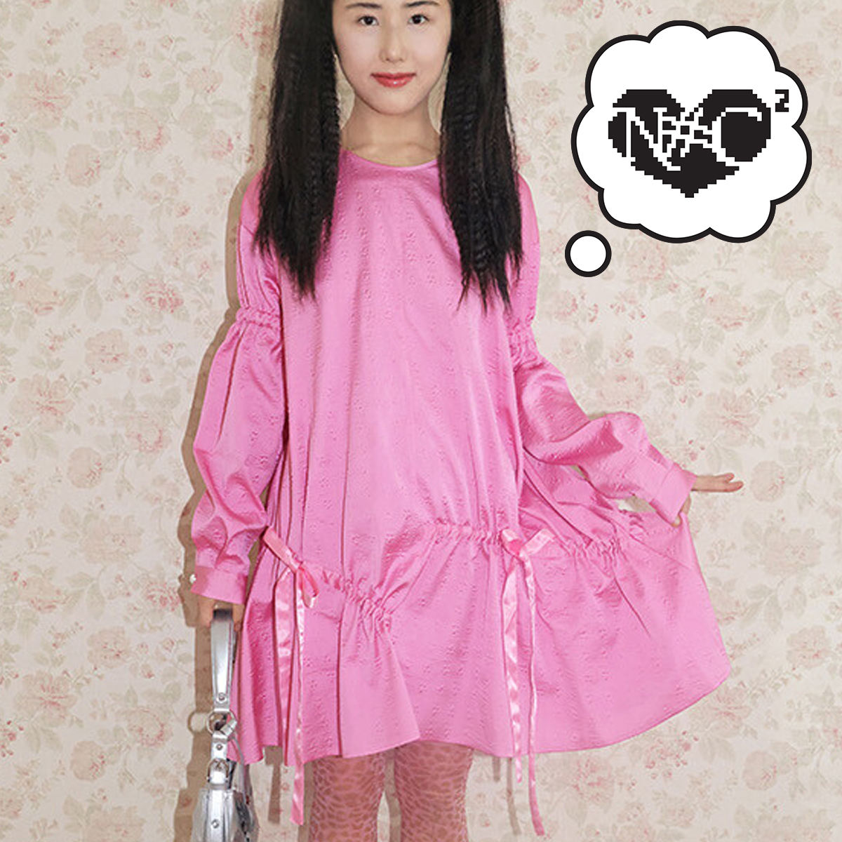 ★NOFFICIALNOFFICE★SILKY RIBBON STRING DRESS PINK★正規品