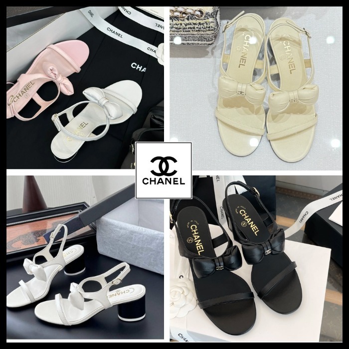 【姫リボンで足元可愛く】CHANEL ラムスキンヒールサンダル