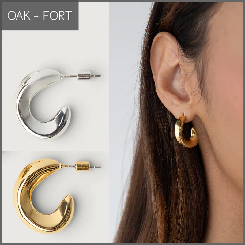 [OAK + FORT] 14Kゴールド＆シルバー・カーブフープピアス