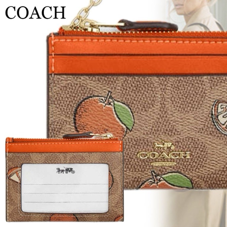 すぐ届く*COACH*ミニ スキニー ID ケース・オレンジプリント
