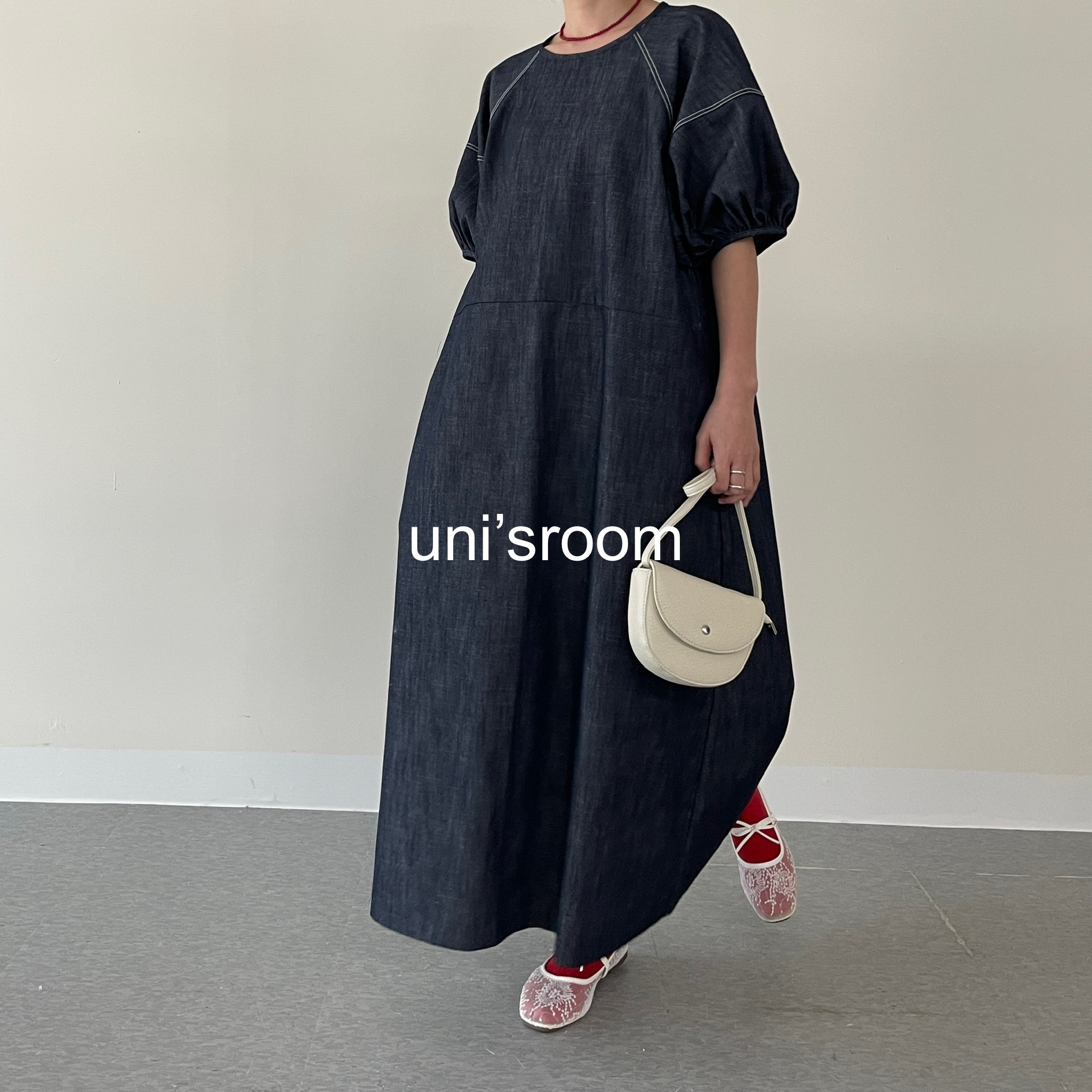 uni's room■デニムステッチマキシワンピース OP-SS25-04