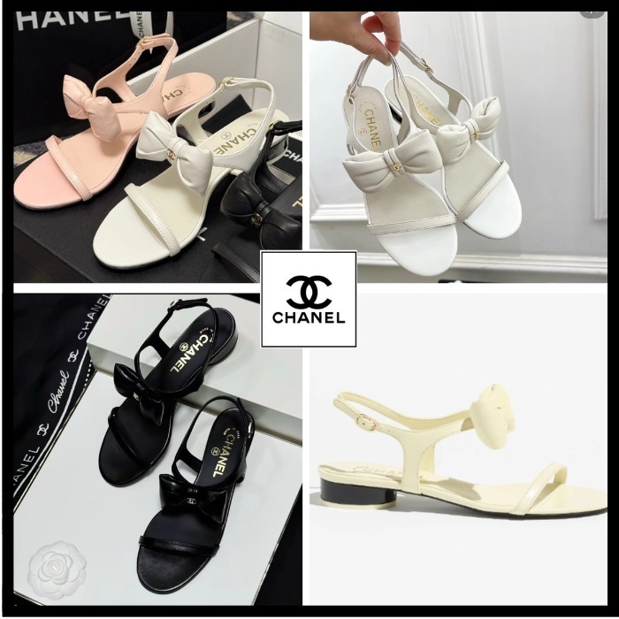 【春カラーとリボンが可愛い♪】CHANEL ラムスキン サンダル