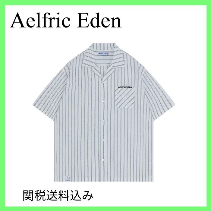 関税・送料込【Aelfric Eden】 ストライプ 半袖 キャンプ シャツ