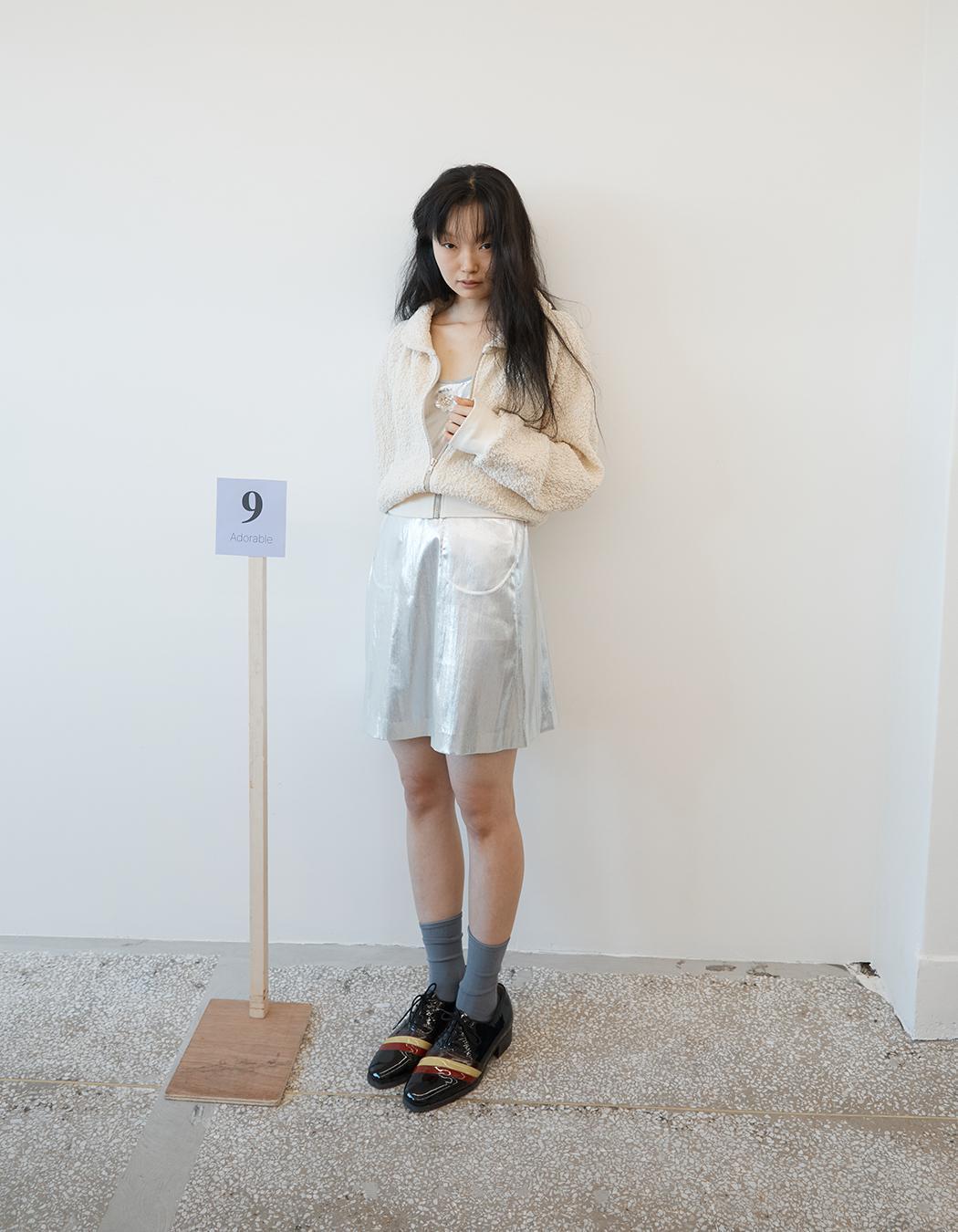 【DIRDDY】 CURLY CALLAR BOMBER JACKET - BEIGE