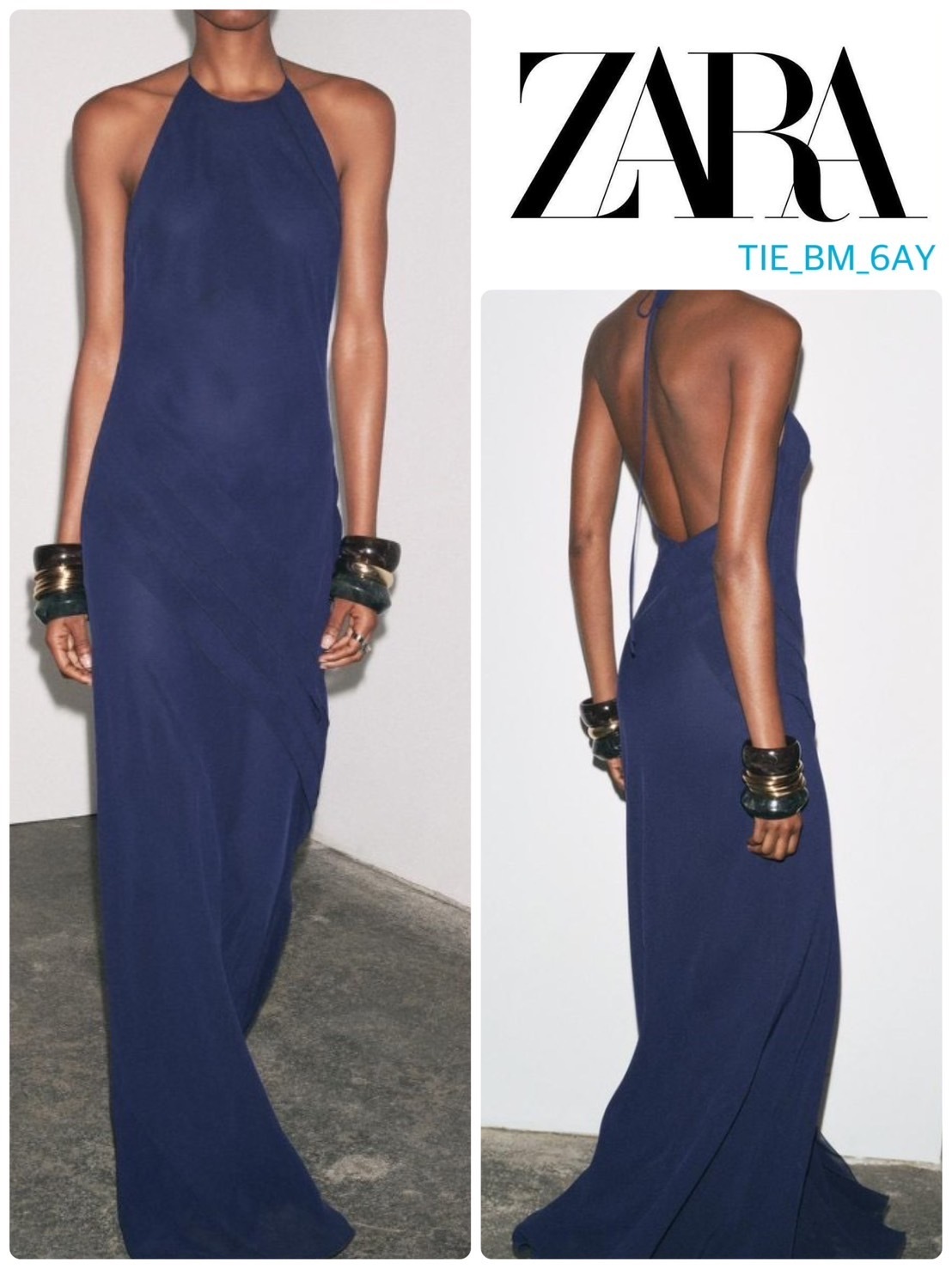 スペイン発送 ZARA ウェーブ柄ホルターネックドレス 今季新作！