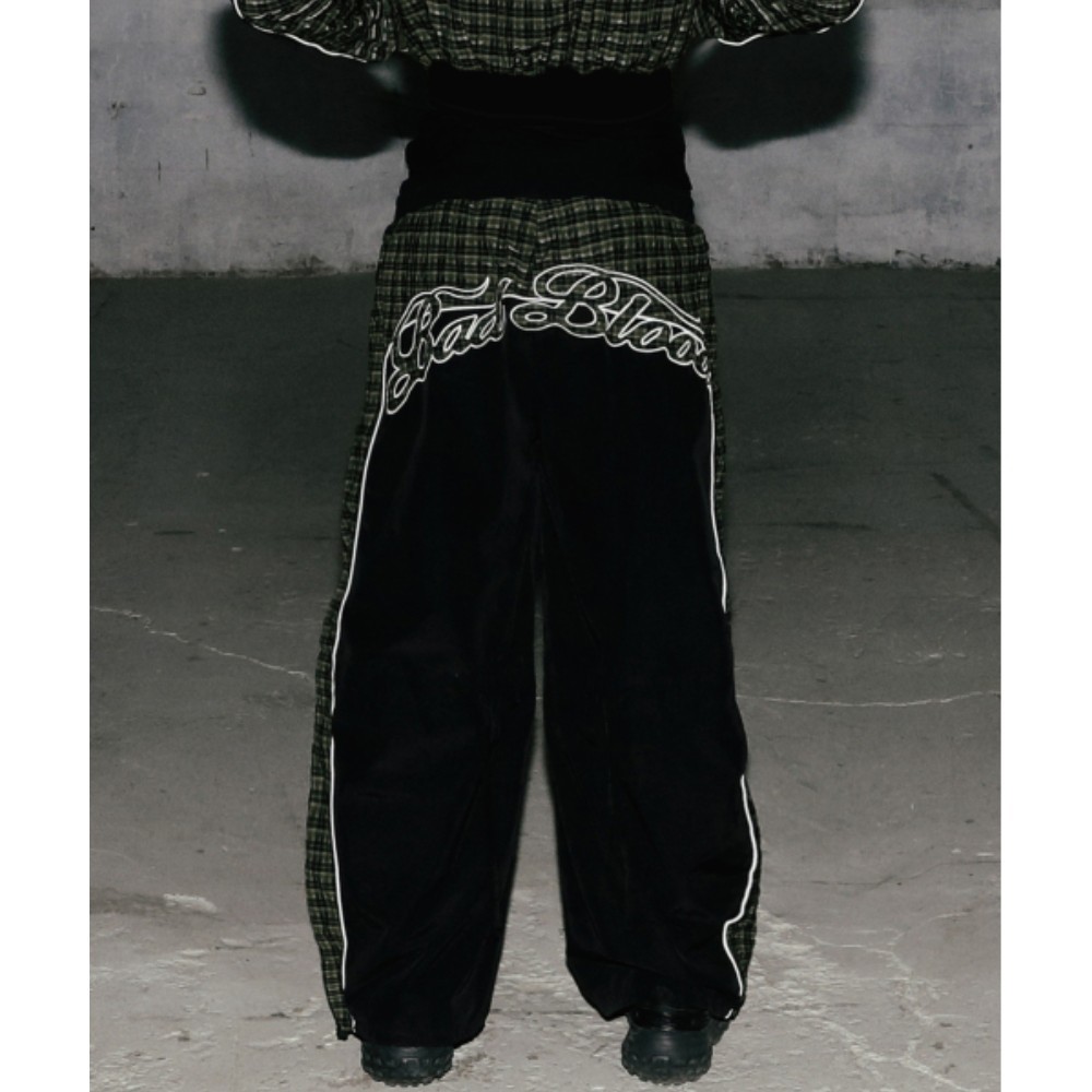 ★BADBLOOD★ Contrast check track pants green w-pts25-025