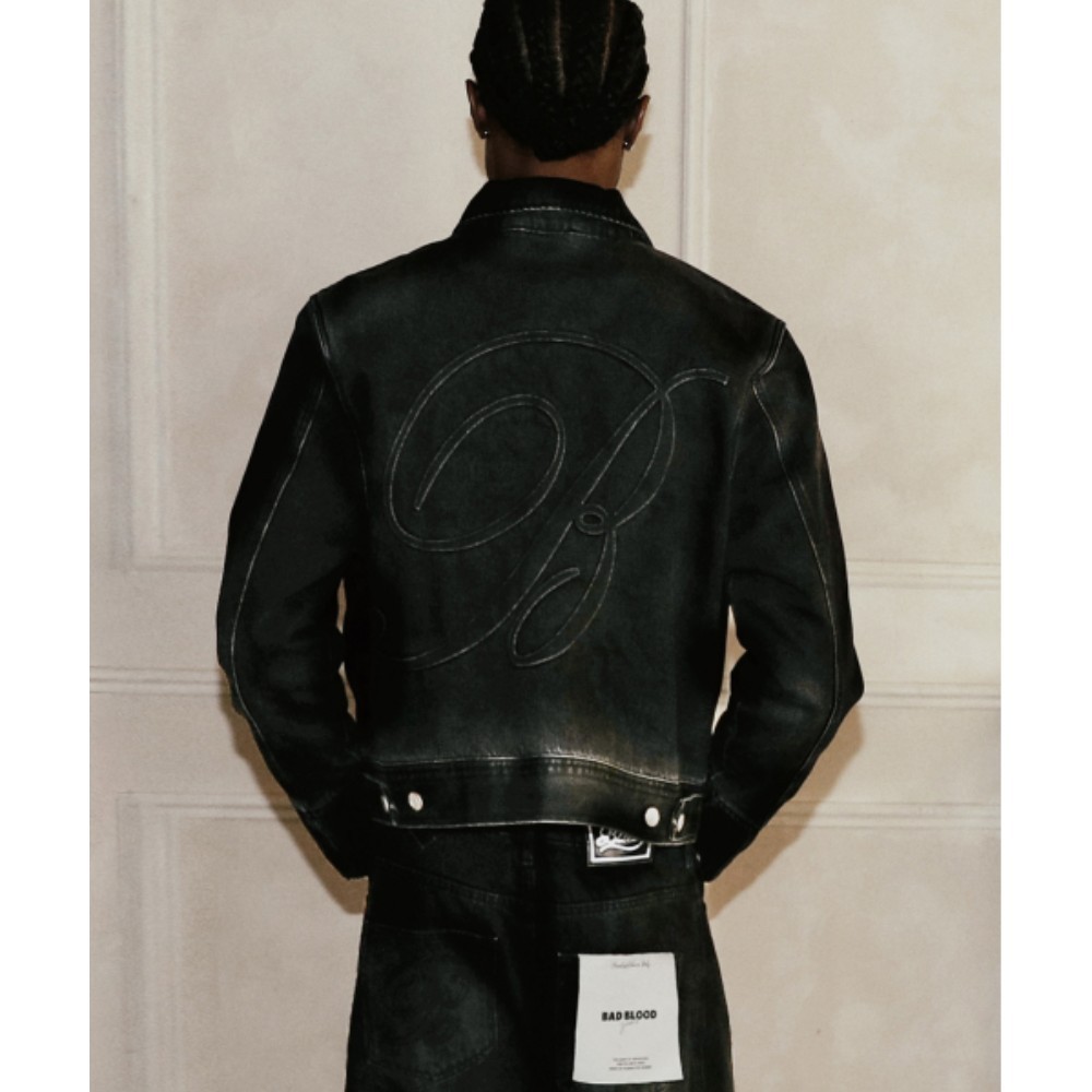 ★BADBLOOD★ Embossed B Denim Trucker Jacket Black w-jkt24-0