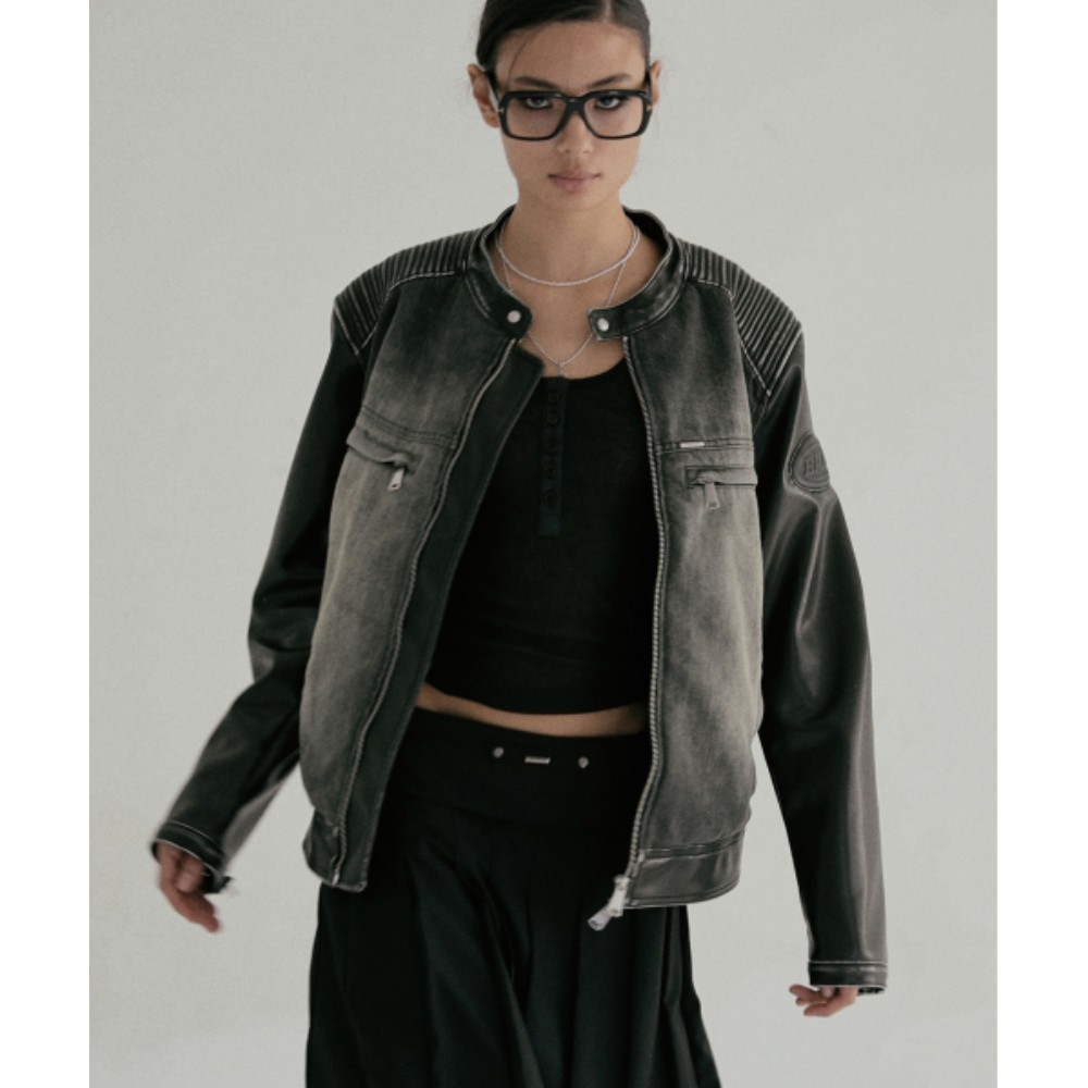 ★BADBLOOD★ Scard Racer Jacket Washed Black w-jkt24-004