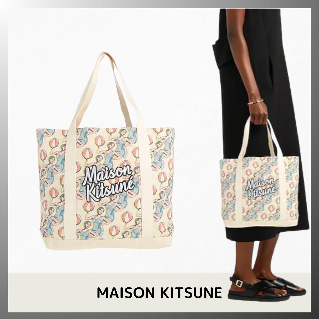 MAISON KITSUNE ◆ 刺繍ロゴ コットン ハンドバッグ