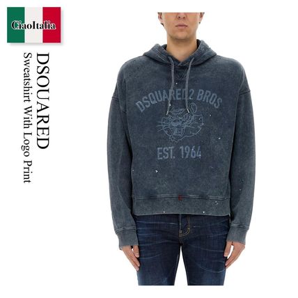 【関税/送料無料】D SQUARED2*ロゴ/アシンメトリー パーカー DSQUARED2◇ロゴ アシンメトリー スウェット フーディ 送関込 (D