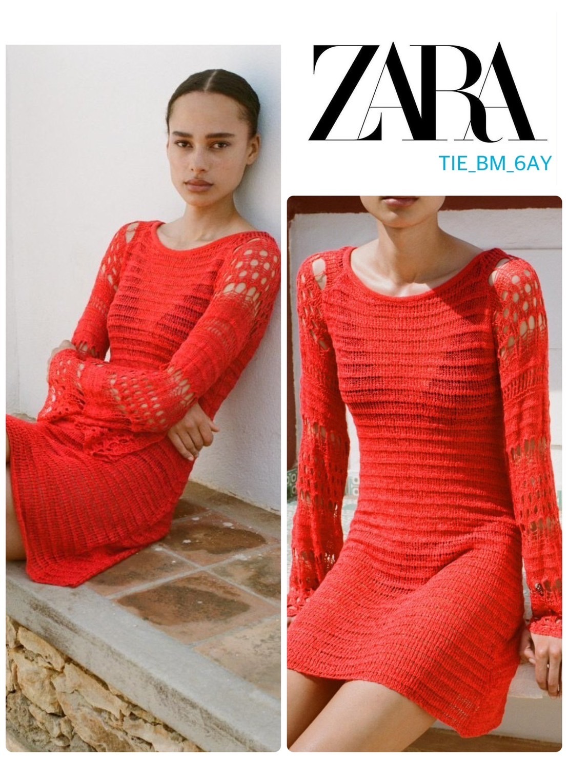 スペイン発送 ZARA ショートニットドレス 上品カジュアル レッド