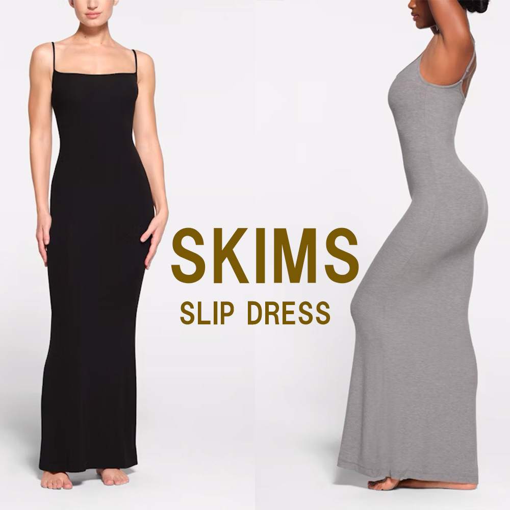 SKIMS/リブ編み LONG SLIP マキシドレス