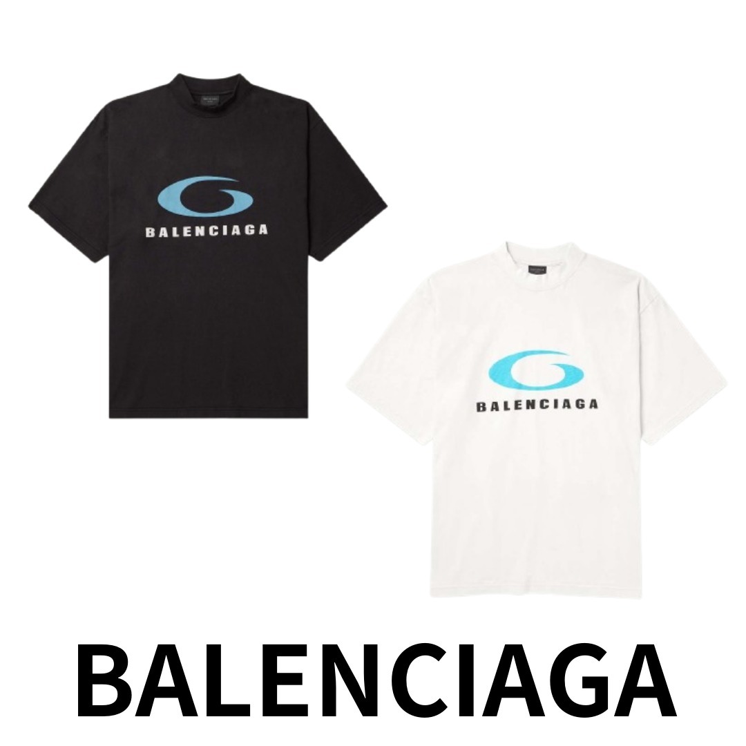 BALENCIAGA★コットンジャージーロゴ入オーバー Tシャツ黒メンズ